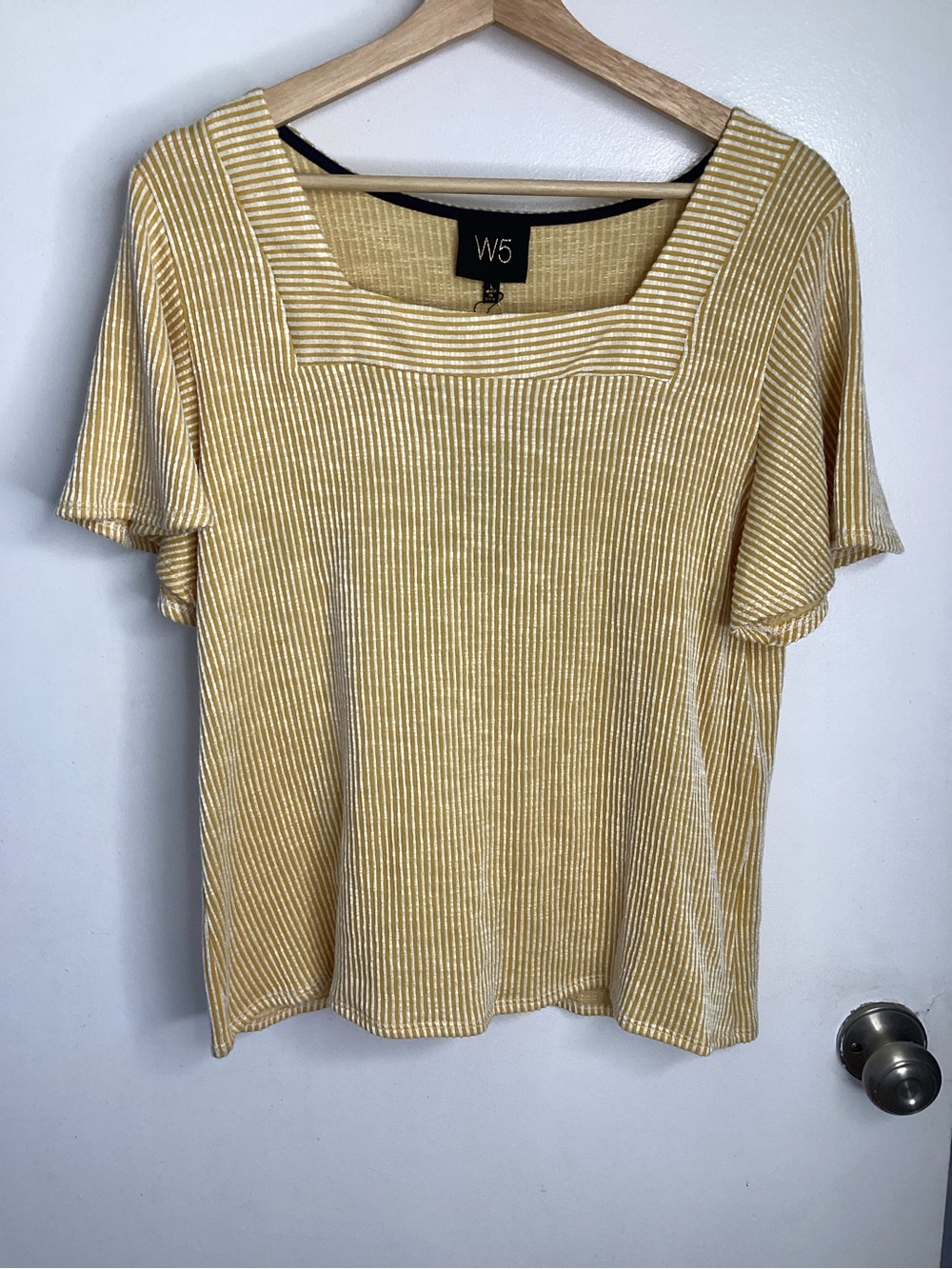 W5 Yellow Striped Square-Neck Top L